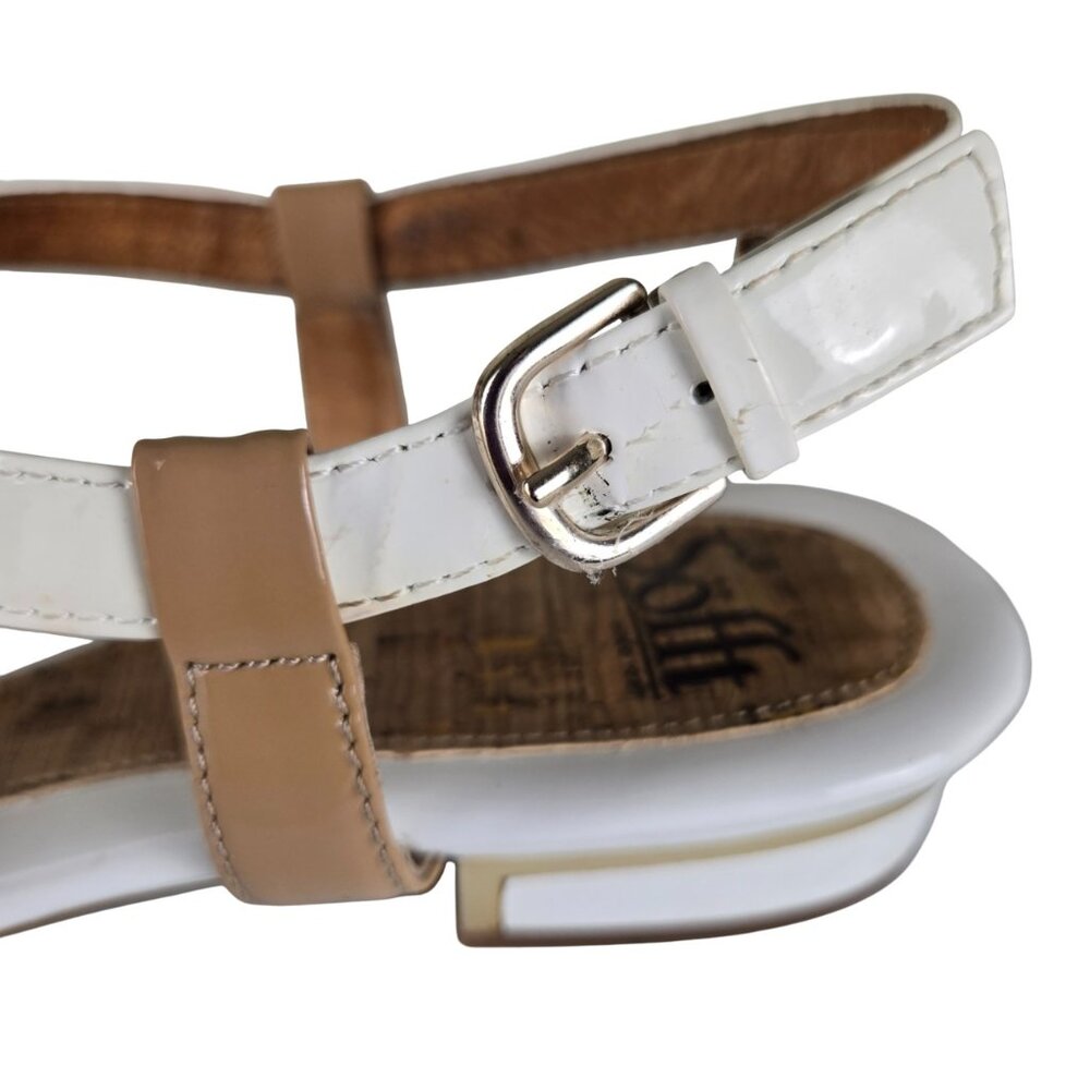Sofft Bali Flat Sandals 9M White Tan Patent Cork Footbed Buckle Closure - Picture 10 of 10
